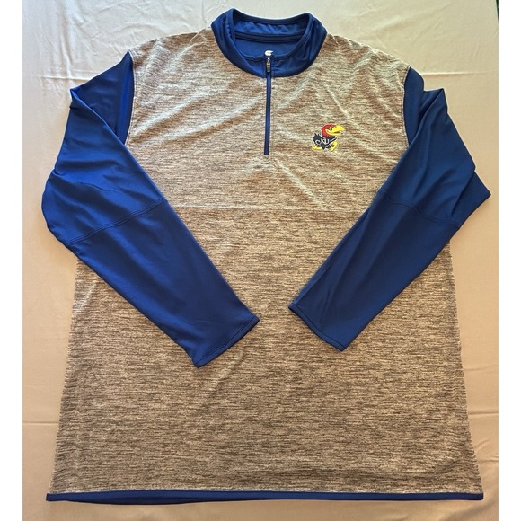 Colosseum KU Jayhawks Mens 1/4 Zip Pullover Athletic Top XXL Heather Blue Kansas - Picture 1 of 7